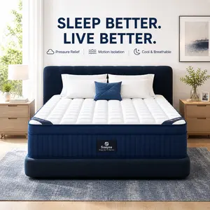 FANSACE 14/16 inch Queen Size Sleek Series Luxury Euro-Top Supportive Hybrid Innerspring Mattress with Cloud Quilt, Pocket Springs, Durable Gel Memory Foam, Pressure Relief, Weightless Cooling, Strong Edge Support, Box Delivered, Durable Memory Foam