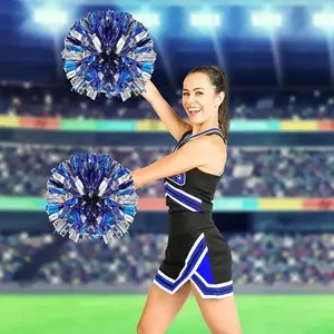 2/6 Piece Cheerleading Pom Poms Set with Finger Covers, Metal Cheerleader Pom Poms Kit, Ideal for Sports Events, Dance Teams, Spirit Parties