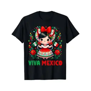 Cotton Cute Mexico Girl Mexican independence day Toddler Pattern Mens T-Shirt - Stylish & Comfortable Short Sleeve Crew Neck Tee for Summer Outdoors - Lightweight, breathable, Trendy Design