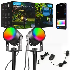 Ligency Smart Outdoor Spotlights, Waterproof RGBW+IC Landscape Spotlight with High Brightness, Metal Outdoor LED Spotlight for Garden, Yard and Patio, Work with Alexa & Google Assistant, 2 Pack