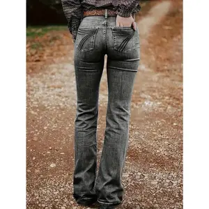 Women's High-Waisted Flare Jeans - Non-See-Through Cowboy Bootcut Pants, Machine Washable All-Season Jeans for Everyday & Formal Outfits - Western Ranch Style Jeans for Women（gift）