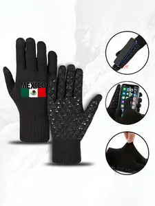 Mexico Flag Printed Winter Warm Gloves NonSlip Grip Touchscreen Compatible Knitted Gloves for Outdoor Sports and Daily Use Suitable for Men and Women Ideal Christmas Holiday Gift for Cold Weather Lovers and Travelers