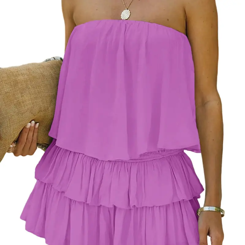 Imily Bela Women Off The Shoulder Romper Flowy Strapless Smocked Jumpsuit Playsuits Dress Casual Summer