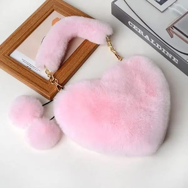 Heart Shaped Purse Fluffy Shoulder Bag Crossbody Bag for Women  Halloween Christmas Valentines