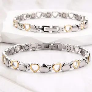 Stainless Steel Heart Design Bracelet - Adjustable Unisex Magnetic Bangle, Casual Therapeutic Aid, Elegant Fashion Costume Jewelry Gift Item
