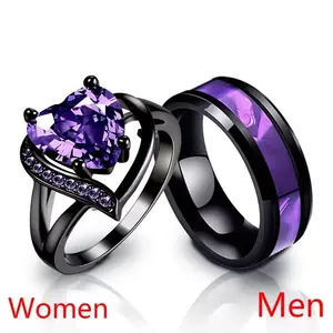 Purple Heart Couple Rings Set – Romantic Matching Rings for Him & Her