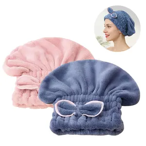 2PC Women's Light Microfiber Hair Towel Caps, Super Absorbent, Extra Soft, Fast Drying Plain Turban Wraps, 1 Size Fits All, Nighttime Wet Hair Use