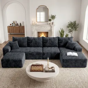 【Father's Day】Joylsle 137"W x 59"D x 22"H Flexible Modular Corduroy Couch, U-Shaped Extra Large Sectional for Home Theater & Napping,3 Packages with 1 Versatile Chaise, 1 Comfy Ottoman & 2 Pillows,  boneless sectional couch， Modern Upholstered Sofa，could