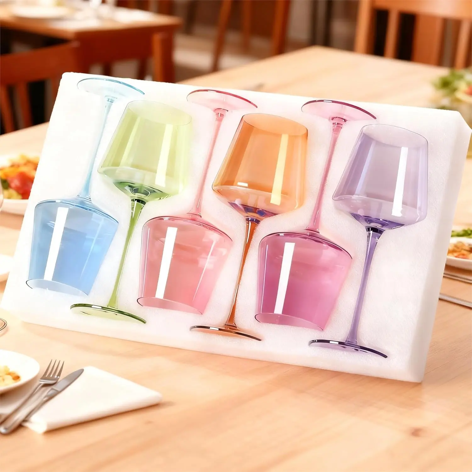 【Birthday Gifts】Physkoa Colored Wine Glasses Set 6-16oz Colorful Wine Glass With Tall Long Stem&Flat Bottom,Colored Stemmed Wine Goblet,Christmas Wine Gifts for Women Mom Wife Friend