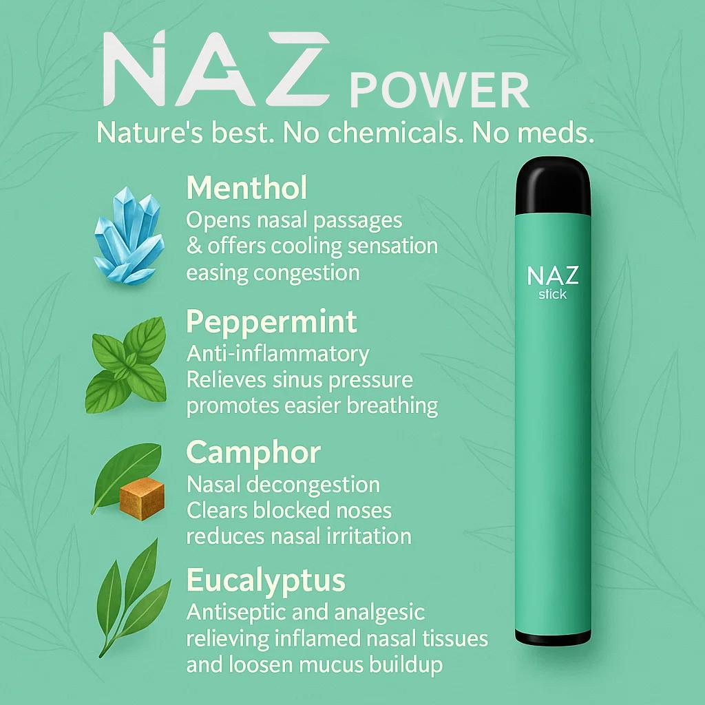 NAZ Electric Nasal Inhaler Stick - Portable Essential Oil Aromatherapy Vaporizer for Sinus Relief Congestion Energy Boost Non-Medicated Cool Refreshing 3-Pack Mixed Fruit Flavors Natural Menthol Peppermint Camphor Relax Healthcare