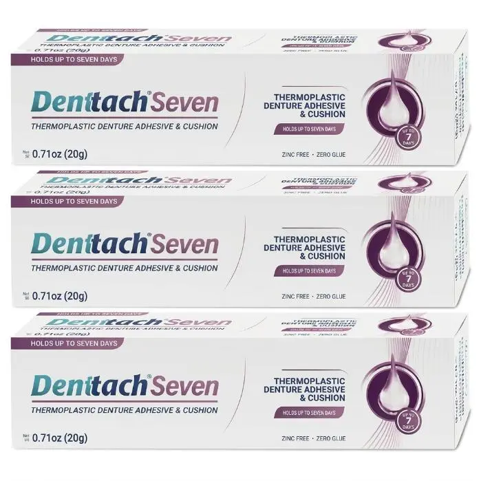 🔥 BEST SELLER! Denttach Denture Adhesive, Thermoplastic Denture Adhesive, Cushion and Reliner, Comfortable, Secure Denture Grip for Up to 7 Days, Non Glue, Zinc Free, Long Holding Denture Reliner (Pack of 3)