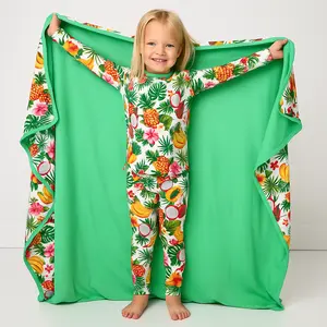 Bamboo Large Blanket Tropical Fruit - Soft Breathable Baby Blanket with Banana, Pineapple & Dragon Fruit Print 50x50 Inches
