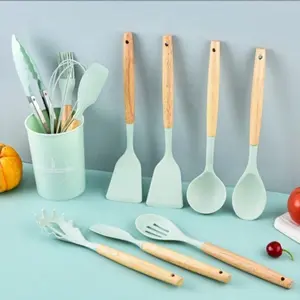 12-Piece Silicone Kitchen Tool Set, Non-Stick Heat-Resistant Spatulas, Seal Scoop, Oil Filter Spoon, Pasta Fork, Food Clip, Whisk, Kitchen Cooking Accessories