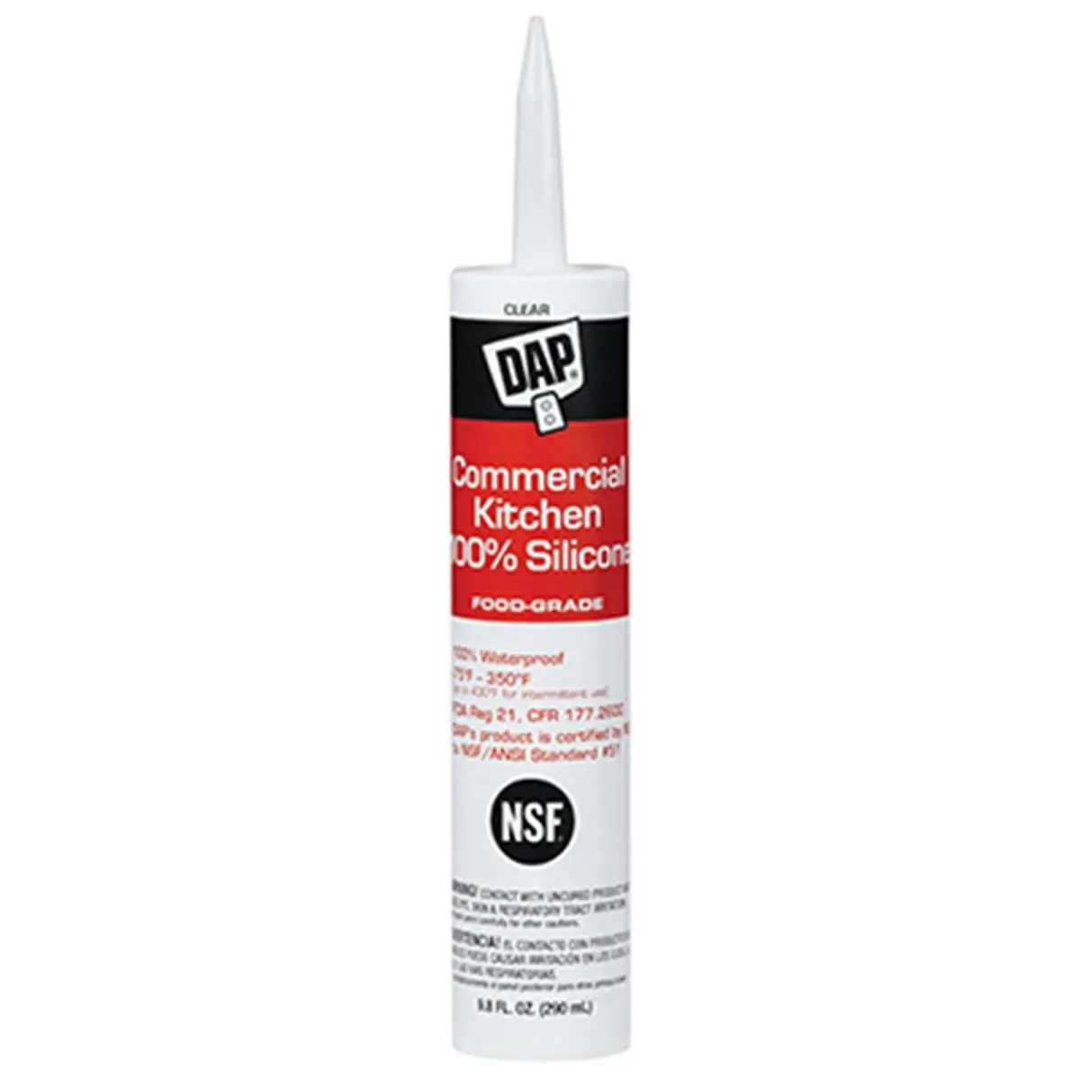 DAP 08658 Silicone Kitchen Sealant - 9.8 oz, Waterproof, FDA-Certified Caulk, ANSI Standard #51, Wide Temperature Range, for Food Zones, Commercial Kitchens