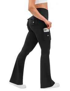 Women's High Waist Tummy Control Flare Leggings with Pockets Seamless Scrunch Butt Lift Cargo Yoga Gym Pants for Comfort