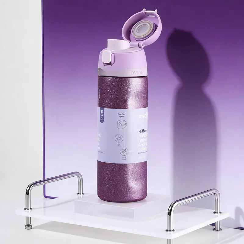 Owala Insulated Water Bottle 24oz Purple Glitter Design Leak-Proof Lid Perfect for On-the-Go Hydration Travel Daily Use  candy  coated life