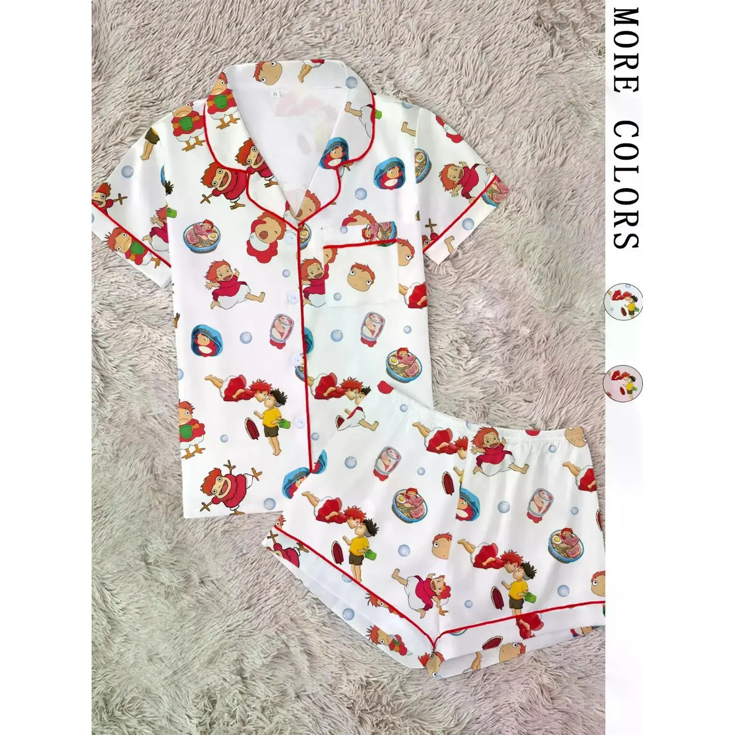 Charming Anime-Inspired Summer Short Sleeve Pajama Set | Adorable Cartoon Fish Girl 2-Piece Sleepwear for Women