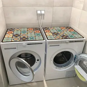 Colorful Vintage Ceramic Tile Washer Cover | Durable Diatomite Material, 23.62" x 19.69", Floral Pattern, Suitable for Kitchen or Laundry Room Decor, Decoration