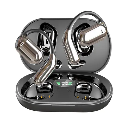 Open Ear Bluetooth 5.4 Electronic Earbuds with Ear Hooks, HiFi Audio, Built-in Mic, 50H Playtime, LED Display Silicone Charging Case, IPX7 Waterproof, Magnetic Cable for Running Fitness, Devices