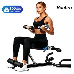 Ranbro Sissy Squat Machine - 300Lbs Capacity 3-in-1 Home Workout Station, Adjustable Ab Machine for Abdominal & Leg Training, Ab Exercise Board with Resistance Bands, Space-Saving Full Body Fitness Equipment