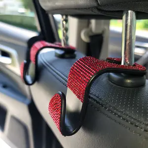 2 Piece Diamond Car Seat Hanger, Bling Hooks for Purse and Bags, Headrest Hook Organizer