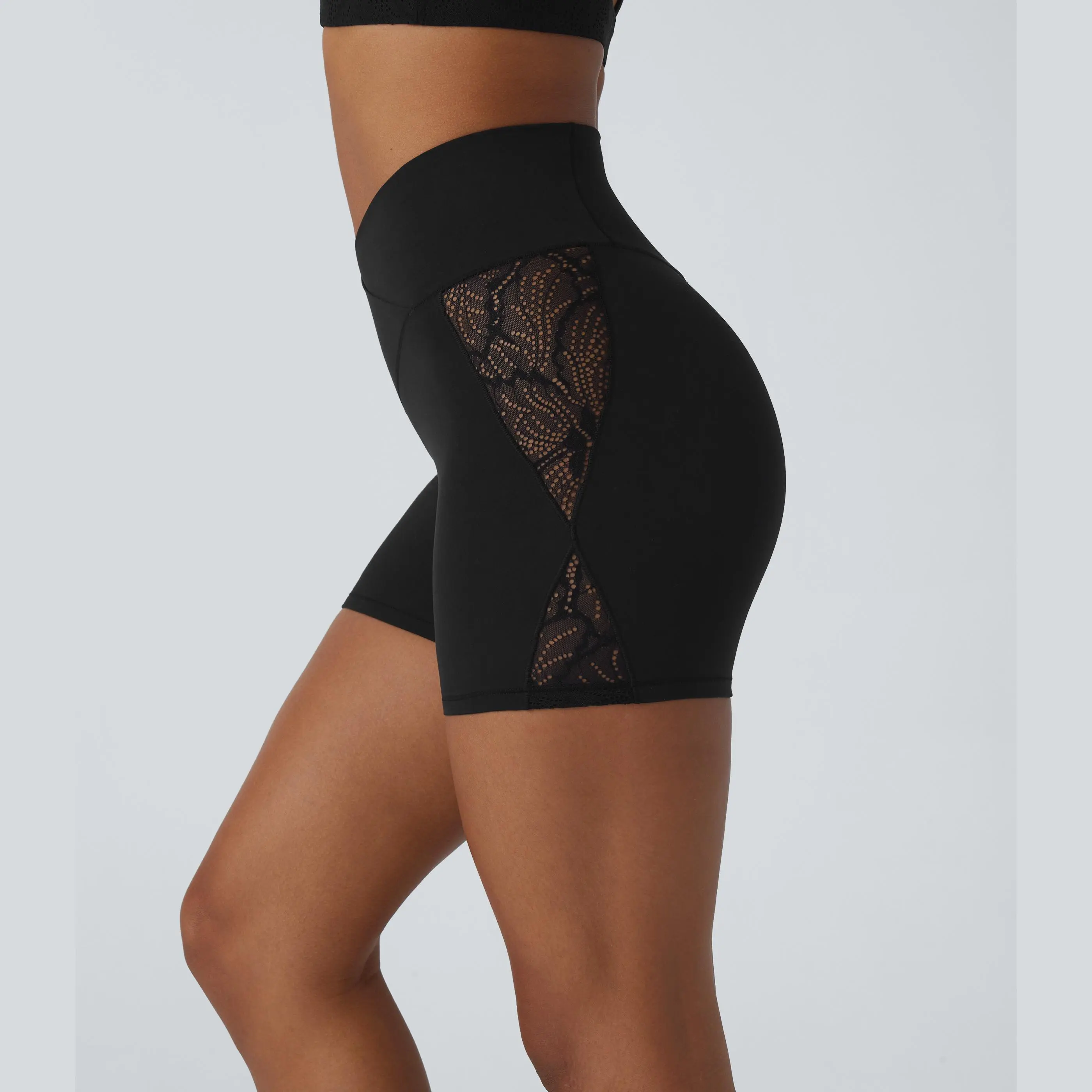 Halara Softlyzero High Waisted Crossover Contrast Lace Back Pocket Yoga Biker Shorts 5''-UPF50+ #SwimWeek