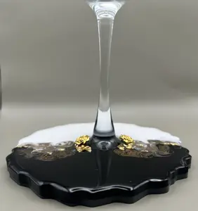 Handmade Resin Wine Glass Coaster Stand | Bar Decor
