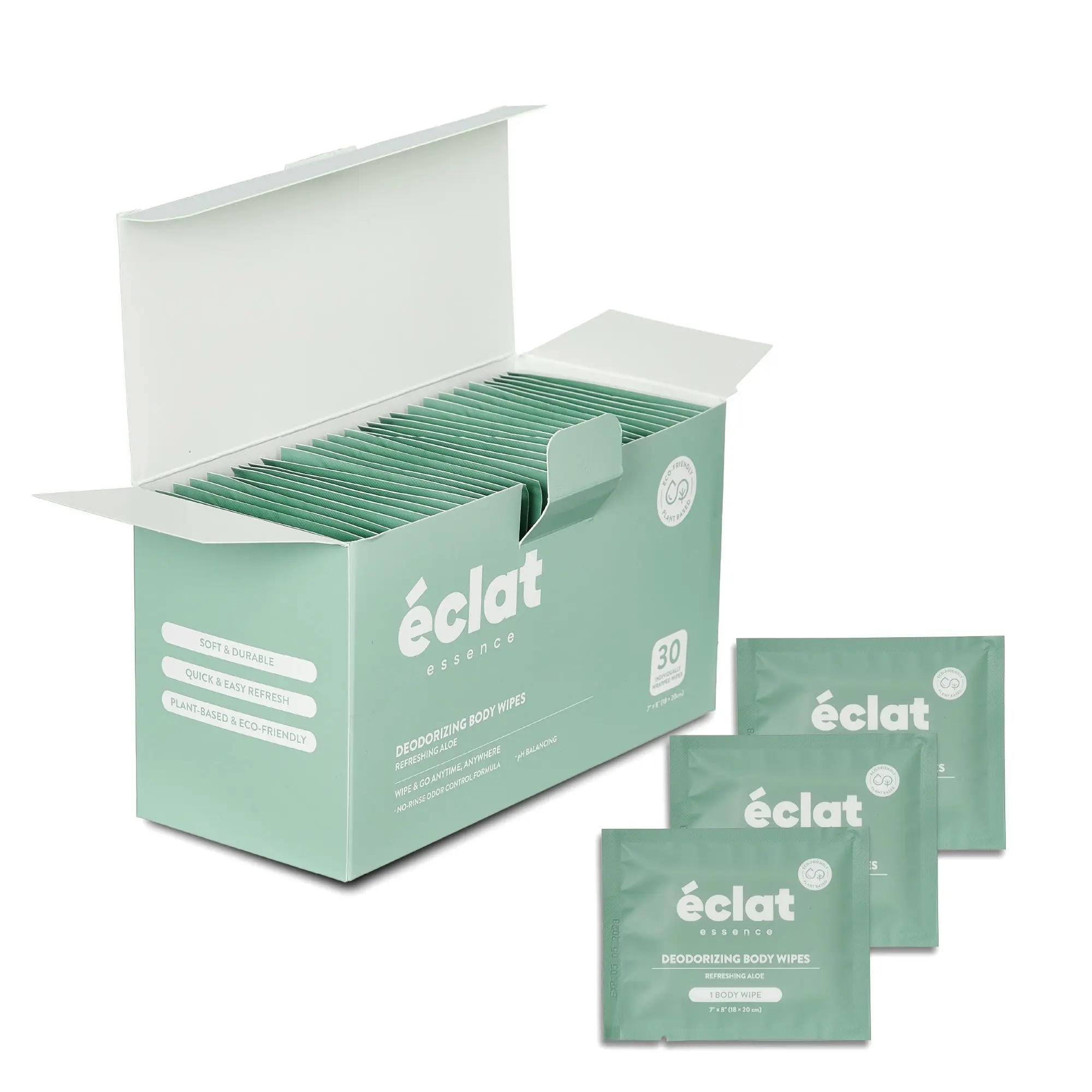 Éclat Deodorizing Body Wipes - No-Rinse Shower Wipes for Sweat & Odor Control Éclat Deodorizing Body Wipes - No-Rinse Shower Wipes for Sweat & Odor Control