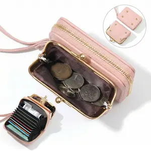 Lotosug 2-in-1 Card Wallets for Women, Removable Women's Wallet, Portable Wrist Strap Design Card Holder Wallet Paired with a Classic Kiss-Button Coin Pouch, Ideal for gifts