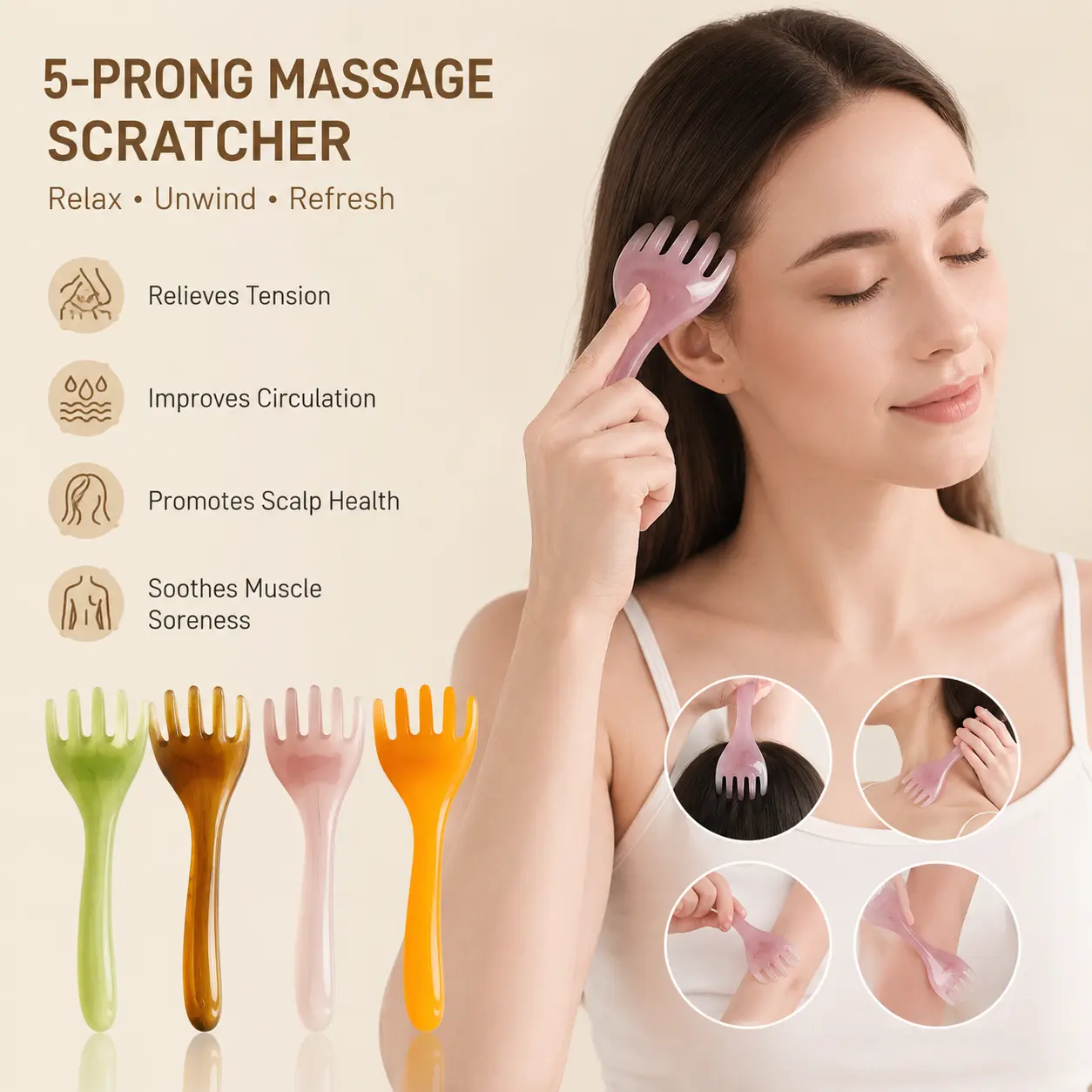 1 Count, Resin Five-Claw Massage Tool for Head Neck Shoulder Back Arm Leg Full Body Gua Sha and Acupoint Pressing