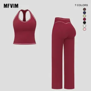 MFVIM Women's Sporty Tracksuit Set - Casual Two-Piece Athletic Wear, 78% Nylon 22% Spandex, Ideal for Gym & Daily Activities, H-Shaped Back Design, Bell-Bottom Pants