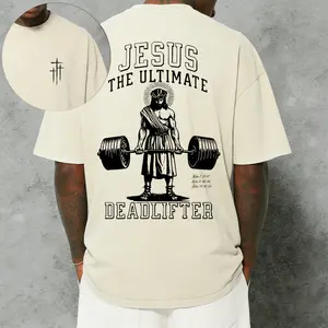 Jesus The Ultimate Deadlifter Christian  T-Shirt,Jesus Deadlifting Christian Mens T-Shirt,Jesus Heavy Cotton T-Shirt,Vintage Jesus Deadlifter Oversized T-Shirt, Christian Streetwear Gym Fitness Graphic Tee