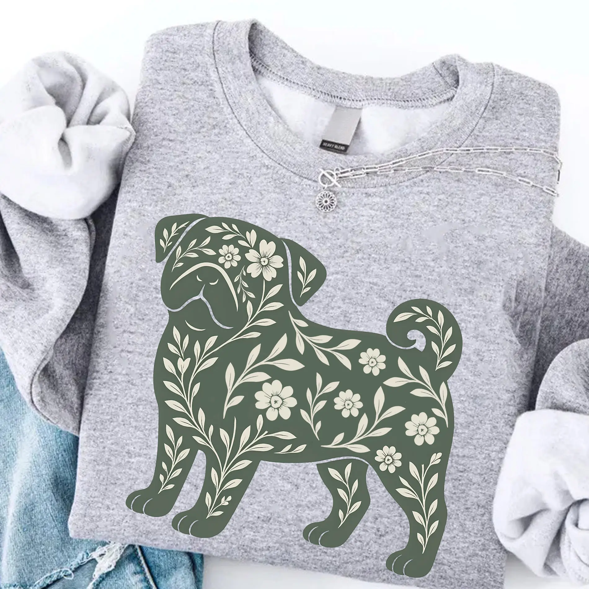 Pug Mom Sweatshirt, Floral Pug Sweater, Animals Lover Crewneck, Dog Mama Sweatshirt, Gift For Her