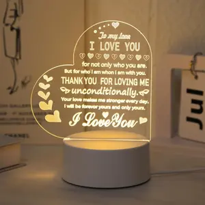 3D Creative Heart-Shaped Night Light, USB-Powered Desktop Decorative Lamp for Bedroom, Living Room, Home Decor Light Up