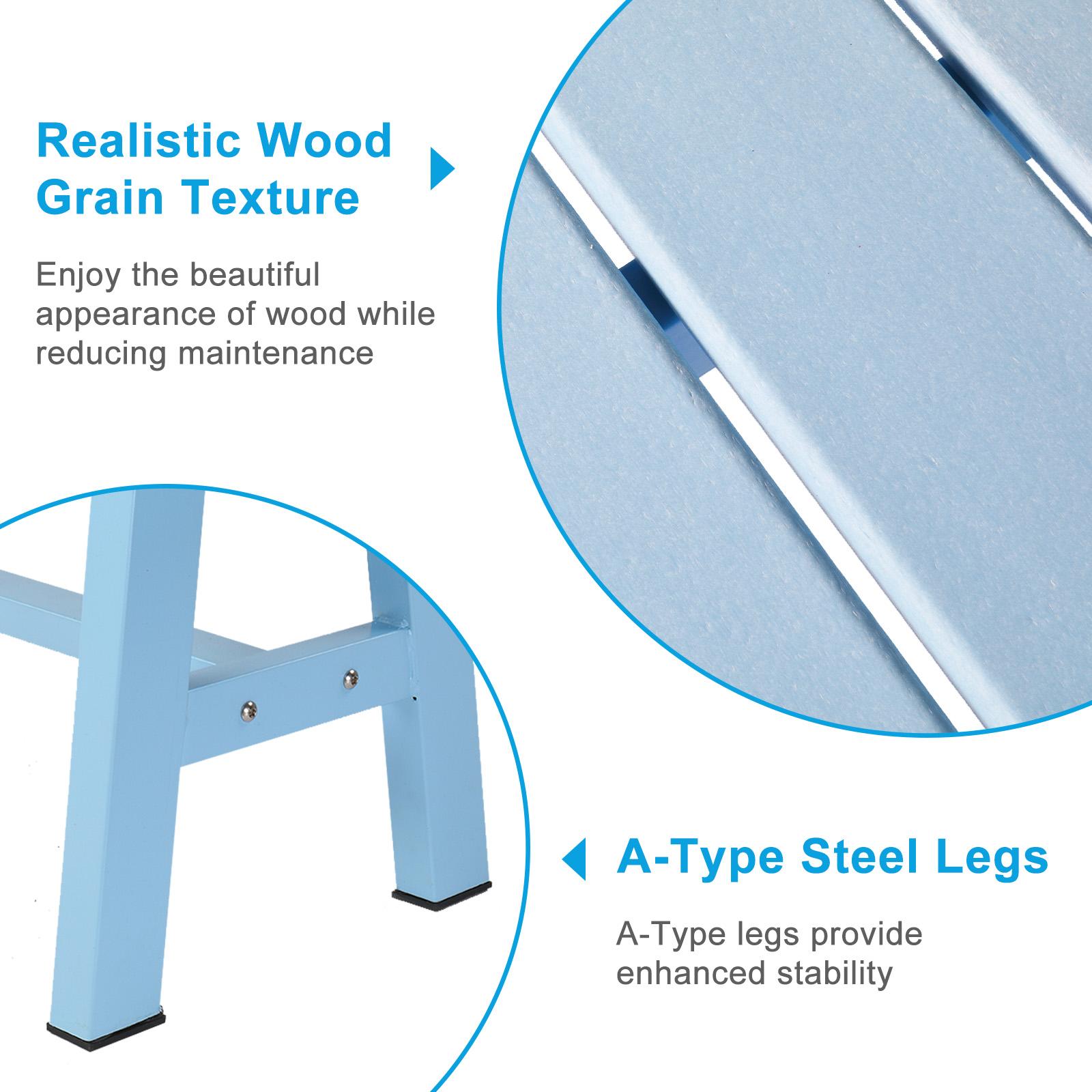 47” Outdoor Bench HDPE Patio Garden Bench w/Metal Legs, Poly Lumber Outdoor Backless Bench, 660 LBS Capacity (Blue)