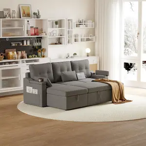 Sleeper Sofa, Sofa Bed with Storage, Pull Out Couch, Modern L Shaped Sectional Sofa with Pullout Bed, Reversible for Living Room, Removable Cushion Covers/USB Type-C Ports