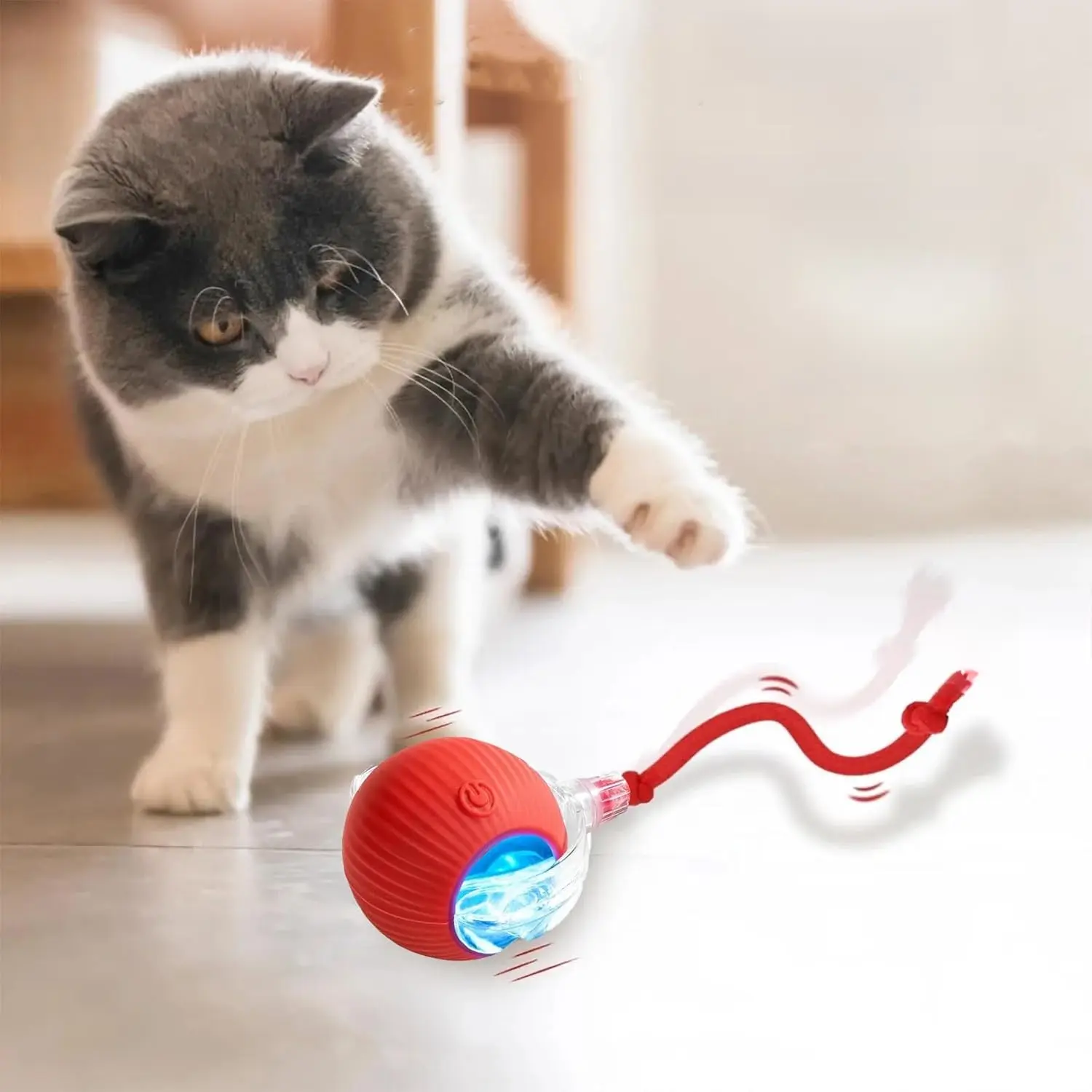 Interactive cat, dog and Kitty toys, kitten ball rolling toys, pet supplies, dog and cat accessories, interactive USB charging ball toys, pet chasing balls, equipped with quick tail ropes, suitable for indoor cats and small dogs