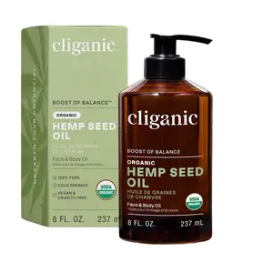 Cliganic Organic Hemp Seed Oil for Face, Body, Hair & Scalp - 100% Pure, Unrefined, Cold-Pressed Carrier Oil - Hydrates Skin, Promotes Balance, Improves the Look of Wrinkles & Redness (8 oz)