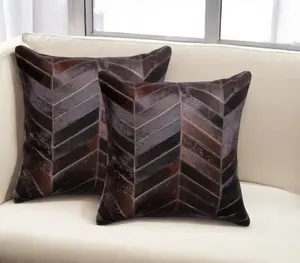 HomeRoots 544584 18 in. Chocolate Chevron Cowhide Throw Pillows - Set of 2