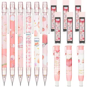 15Pcs Pink Christmas Peach Mechanical Pencil Gift Set 6 Mechanical Japanese Pencils Tubes 0.5 Mm Pen Refills and Cute Peach Erasers, School Office Gift