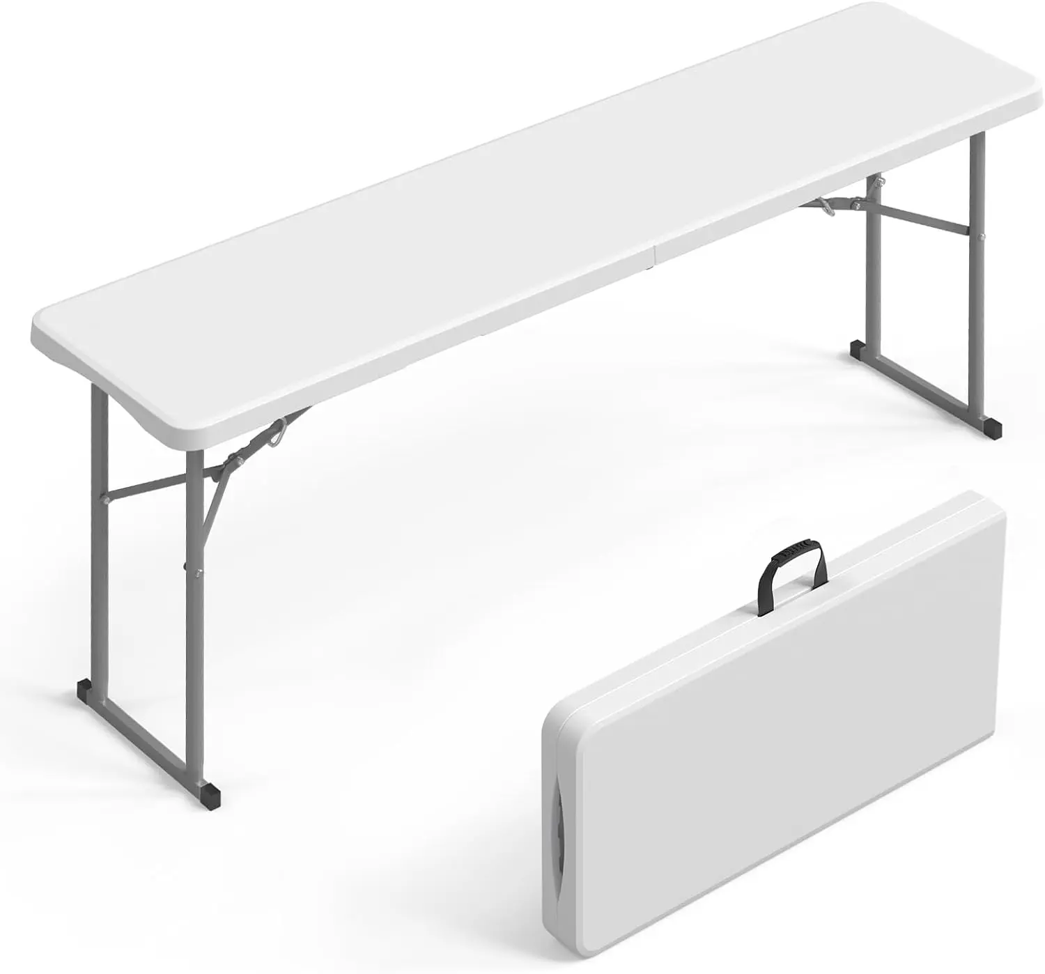 VINGLI 6 FT Narrow Portable Folding Table - Half-Folded HDPE Tabletop, Sturdy Metal Frame, Lightweight Outdoor Table, Outdoor Living Furniture for Buffet, Party, Home Work