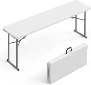 VINGLI 6 FT Narrow Folding Table, Tabletop Folded in Half, Premium Quality HDPE Material and Sturdy Metal Frame, Perfect for Buffet, Seminar, Party, Training, Home Work