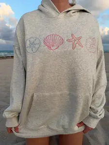 Oat Milk Grey Seashell Embroidered Hoodie 100% Cotton