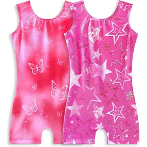 Gymnastics Leotards for Girls 2-Pack, Sparkly Toddler Sleeveless Biketards for Tumbling Dance Classes