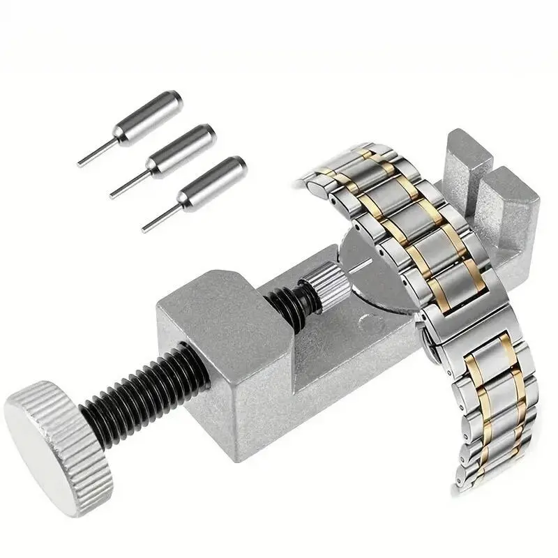 Watch Repair Tool, Metal Adjustable Link Pin Remover Bracelet Strap Repair Tool with 3 Spare Punch Pins, Durable Construction, Easy to Use, Saves Time and Money