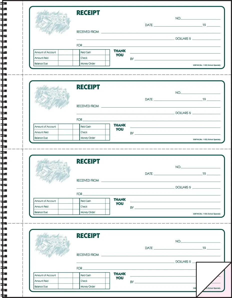 Hammond & Stephens 1473618 KPG 3 Parts Carbonless Record Receipt Book, 160 Receipts - 8.5 x 11 in.