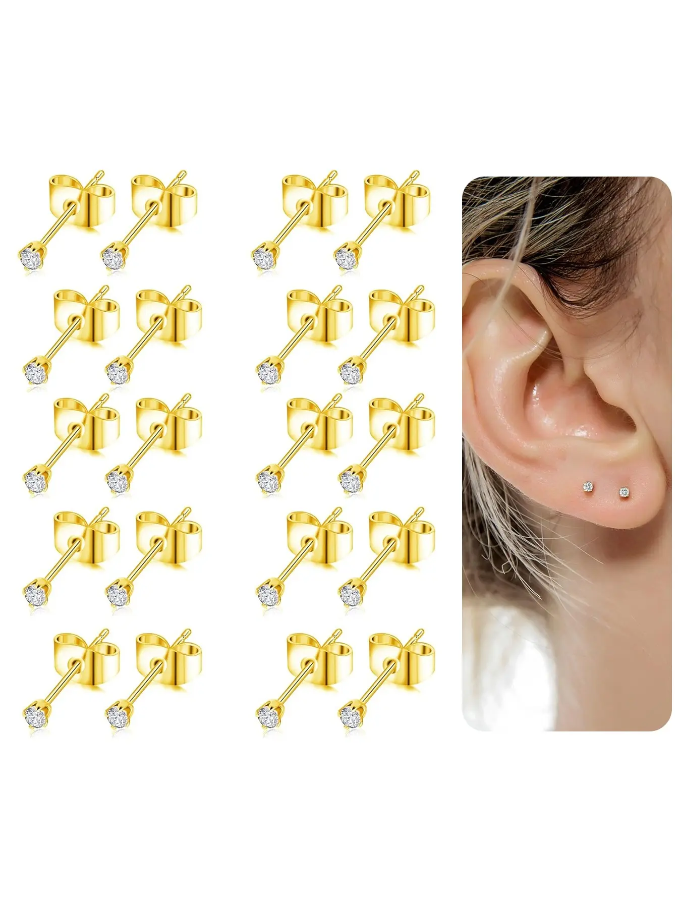 10-20 Pairs 20G 2mm Tiny Stud Earrings 316L Stainless Steel Small CZ Ball Earring Set Studs Earrings For Men Women Stud Earrings Jewelry