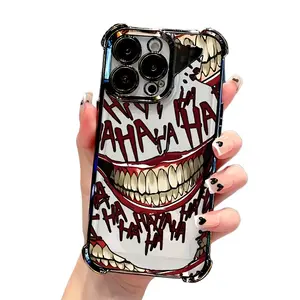 Crazy Joker Smile Grotesque Phone Case for IPhone 16 15 14 13 12 11 Pro Max Plus SAMSUNG S25 24 23 22 PLUS ULTRA Y2K Creative Fashion TPU Edge Anti-drop Case Shockproof Lens Protection Transparent Back Cover