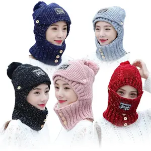 2 in 1 Mask Scarf Knitted Hat, Knitted Hat with Ear Protectors, Outdoor Riding Elastic Warm, Mask Scarf Integrated Cap