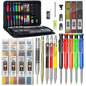 Nicpro 31 Pack Carpenter Pencil Set with Sharpener, Mechanical Carpenter Pencils with 128PCS Refills and Carbide Scribe Tool, Heavy Duty Construction Pencils for Architect Woodworking-With Canvas Case